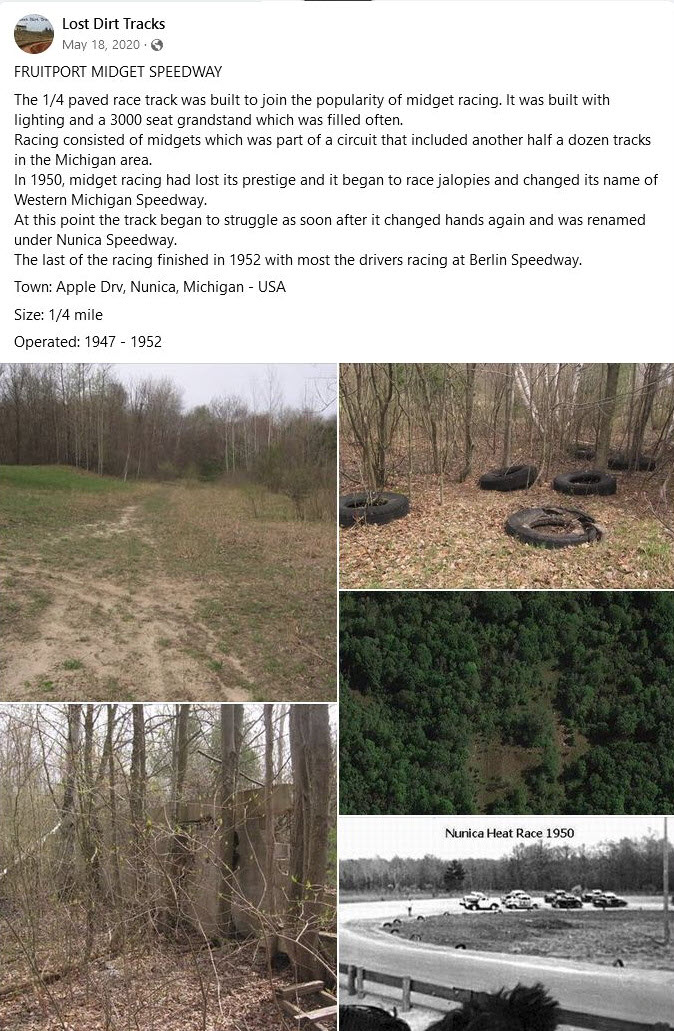 Western Michigan Speedway (West Michigan Speedway) - Facebook Post From Lost Dirt Tracks (newer photo)